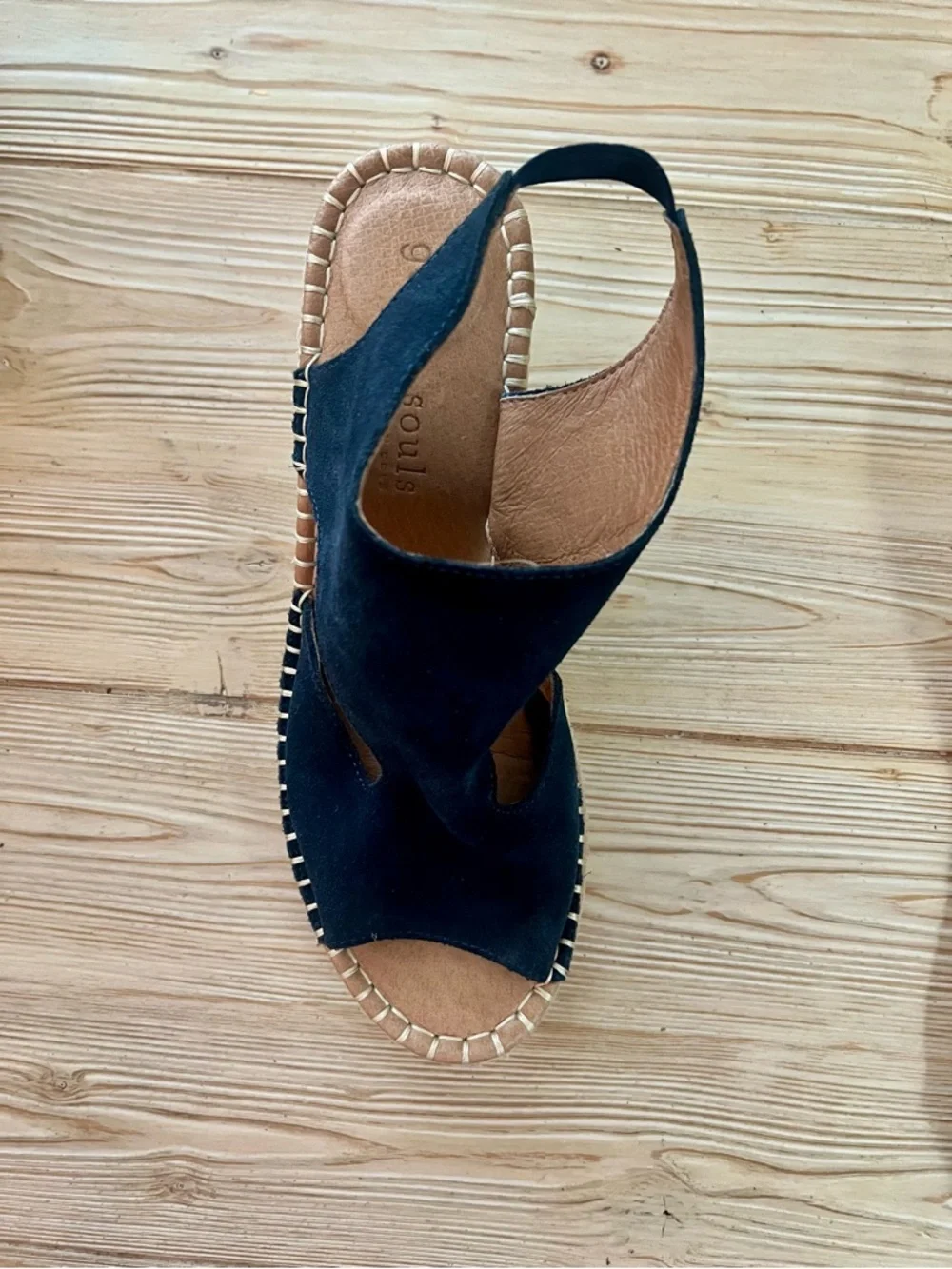 Gentle Souls Navy Leather Espadrille Wedge Sandals – Size 10 – Comfort Slingback